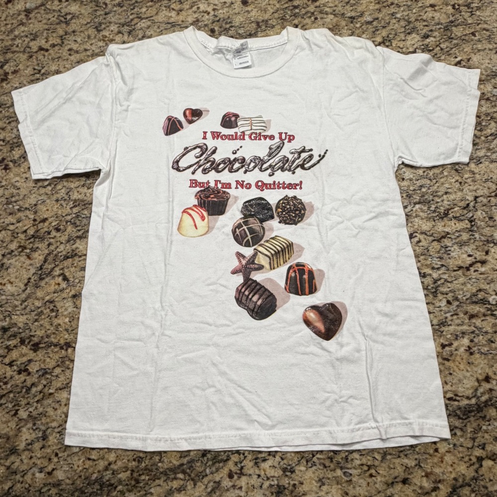 Vintage White Chocolate Humorous Graphic T-Shirt Mens Large No Quitter v